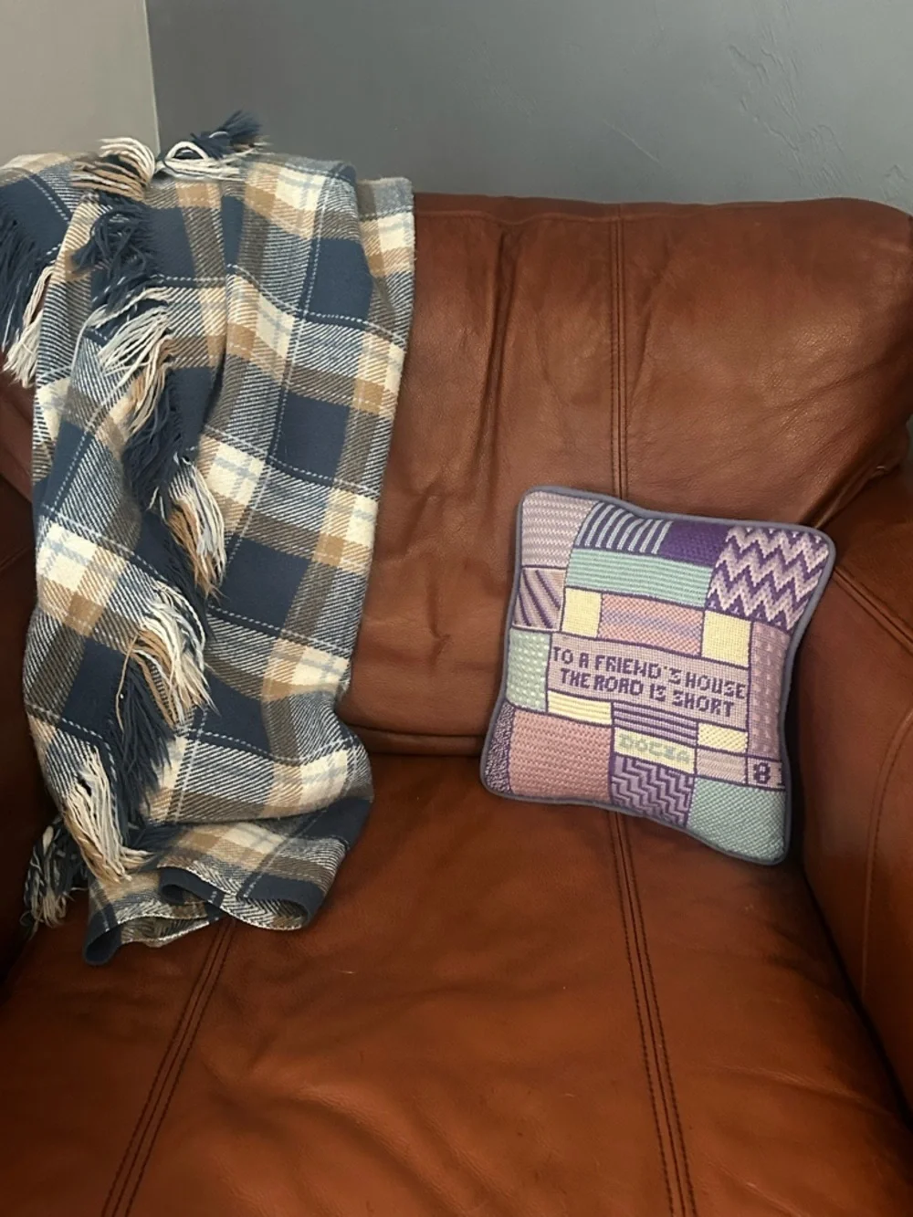 Vintage Purple and Pastel Needlepoint Patchwork Decorative Pillow